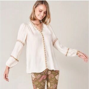 Spartina 449 Women Evelyn Embroidered Ribbon Tunic Size S Boho Cottage NEW CUPRO